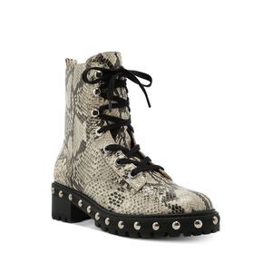 SCHUTZ Womens Beige Snake Print Up Cap Andrea Wedge Leather Combat Boots 7 B